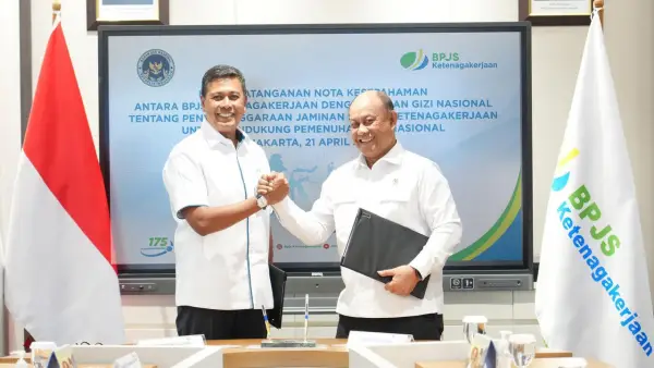 BPJS Ketenagakerjaan saat bersepakat dengan Badan Gizi Nasional (BGN) untuk melindungi para pekerja MBG. (Sumber Foto: Istimewa)
