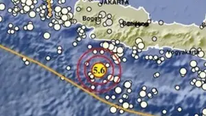Episenter gempa M5,6 di laut selatan Sukabumi pada Selasa (22/4/2025) pukul 17.14 WIB. (Sumber Foto: BMKG)