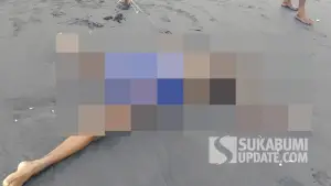 Mayat pria yang ditemukan di Pantai Cikawung, Kampung Ciwaru, Desa Cidahu, Kecamatan Cibitung, Kabupaten Sukabumi, Rabu (18/6/2025). | Foto: Istimewa
