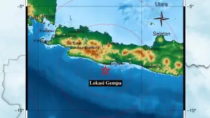 Episenter gempa M 4,4 di laut Pangandaran, Jawa Barat, Sabtu (21/6/2025) pukul 12.53 WIB (Sumber Foto: BMKG)