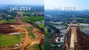 Penampakan pembangunan rest area tol bocimi seksi 3 (gambar kiri Juli 2024) dan (gambar kanan Juli 2025) | Foto : Capture video Youtube Edwar Widodo