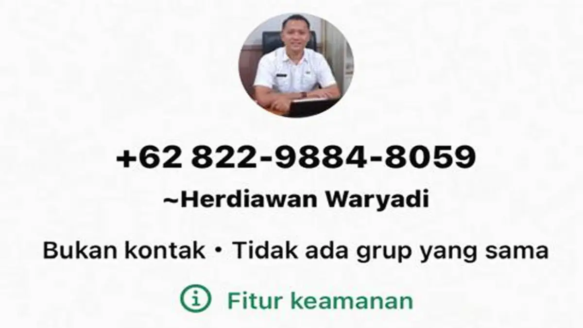 Penipuan mengatasnamakan Sekdis Perkim Kabupaten Sukabumi | Foto : Capture Profil Whatsapp