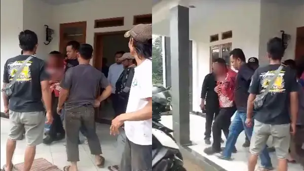 Warga saat mengamankan pelaku penipuan modus PKH di Kalapanunggal Sukabumi | Foto : Dok. Warga