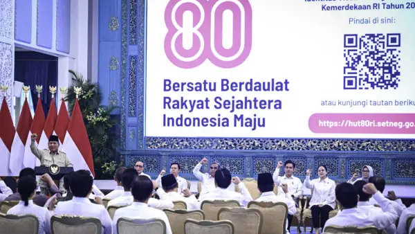 Presiden Prabowo Subianto secara resmi meluncurkan logo dan tema HUT ke-80 Kemerdekaan Republik Indonesia yang digelar di Istana Negara, Jakarta, pada 23 Juli 2025. | Foto: BPMI Setpres