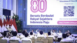 Presiden Prabowo Subianto secara resmi meluncurkan logo dan tema HUT ke-80 Kemerdekaan Republik Indonesia yang digelar di Istana Negara, Jakarta, pada 23 Juli 2025. | Foto: BPMI Setpres