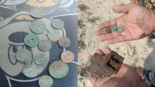 Penemuan koin kuno di pesisir pantai Ujunggenteng Kabupaten Sukabumi | Foto : Danpos TNI AL