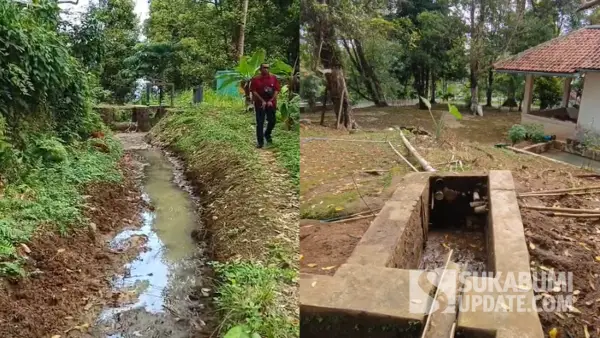 Kondisi debit air Somang (irigasi) Cirarangan di Kampung Cimenteng, Desa Sukamaju, Kecamatan Cikakak, Kabupaten Sukabumi | Foto : Ilyas Supendi