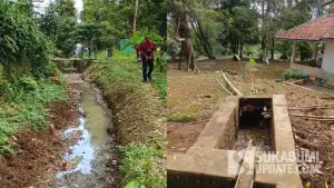 Kondisi debit air Somang (irigasi) Cirarangan di Kampung Cimenteng, Desa Sukamaju, Kecamatan Cikakak, Kabupaten Sukabumi | Foto : Ilyas Supendi