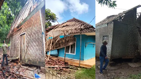 Kondisi rumah yang ambruk usai diterjang hujan dan angin di Ciracap Kabupaten Sukabumi | Foto : P2BK