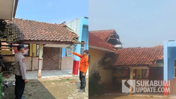 Kondisi atap bangunan sekretariat pendidikan di Kampung Binakarya RT 005/010, Desa Cidadap, Kecamatan Simpenan, Kabupaten Sukabumi yang ambruk. (Sumber Foto: P2BK Simpenan)