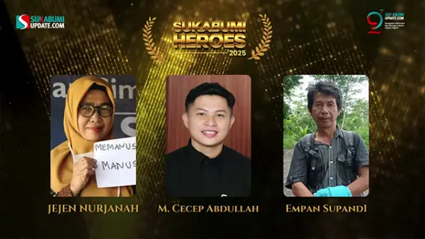 Sukabumi Heroes 2025 melahirkan 3 sosok yang memancarkan cahaya, mereka adalah Jejen Nurjanah, Muhammad Cecep Abdullah dan Empan Supandi. (Sumber : Sukabumiupdate.com).