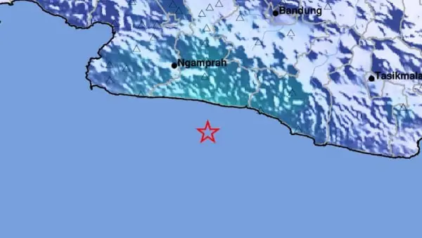Peta gempa bumi yang mengguncang Sukabumi pada Rabu (13/8/2025). | Foto: BMKG