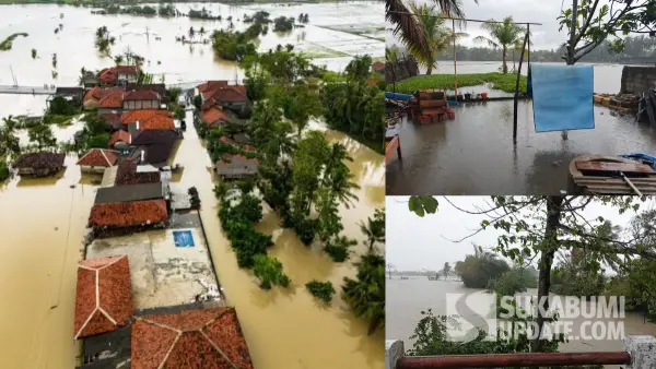 Dampak banjir luapan sungai Ciparanje di Kecamatan Tegalbuleud Kabupaten Sukabumi (Sumber: dok warganet)