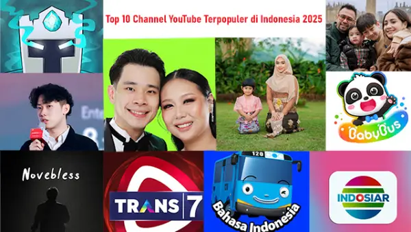 Top 10 YouTuber dengan Subscriber Terbanyak di Indonesia 2025. (Sumber : YouTube).