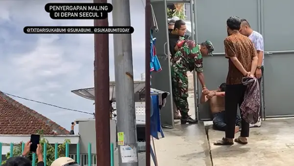 Seorang pemuda diduga maling nekat kabur dari kejaran warga hingga naik ke atas atap rumah. (Sumber : Instagram/@bentang_ra).