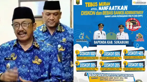 Bupati Sukabumi Asep Japar didampingi Kepala Bapenda Herdy Somantri saat menjelaskan program tebus murah PBB-P2. (Sumber Foto: Istimewa)