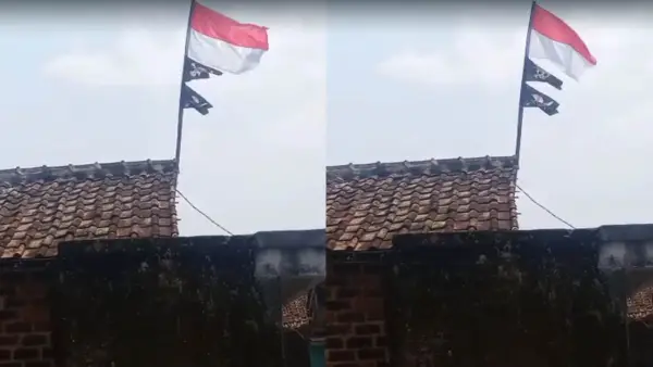 Bendera One Piece dan Merah Putih berkibar di Cicantayan Sukabumi | Foto : Capture video warga