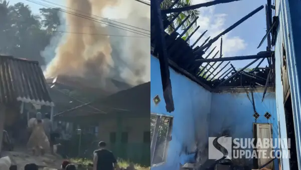 Kebakaran melanda sebuah rumah semi permanen di Kampung Pandawa RT 008/002, Desa Sukamanah, Kecamatan Cimanggu, Kabupaten Sukabumi, Minggu (17/8/2025) pagi. (Sumber Foto: Istimewa)
