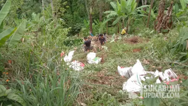 Warga di lokasi truk bermuatan pupuk terjun ke jurang di tanjakan letter S Cikidang Sukabumi. (Sumber Foto: SU/Ilyas)