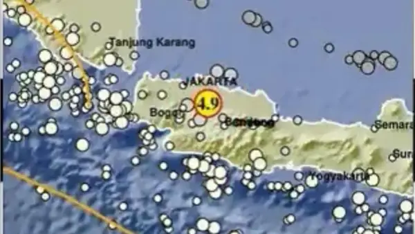 Episenter gempa M4,9 yang mengguncang Bekasi hingga Sukabumi pada Rabu (20/8/2025) malam. (Sumber : BMKG)