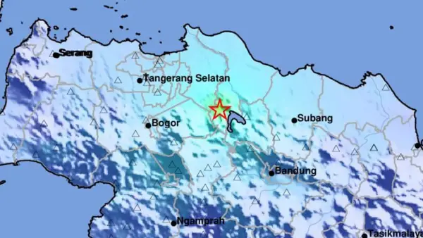 Episenter gempa M4,9 yang mengguncang Bekasi hingga Sukabumi pada Rabu (20/8/2025) malam. (Sumber : BMKG)