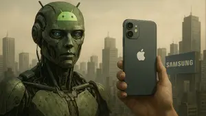Ilustrasi - Samsung, Apple, dan Android terus bersaing di panggung global. (Sumber : AI/ChatGPT).