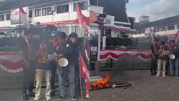 Massa GMNI Sukabumi Raya saat menyampaikan tuntutan di Balai Kota Sukabumi | Foto : Capture Video