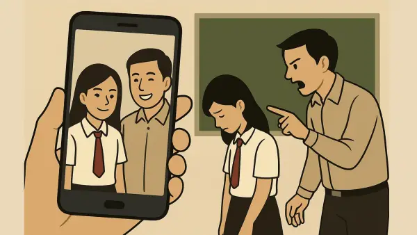 Ilustrasi. KCD Pendidikan V Jabar tunggu hasil musyawarah terkait kasus pelajar ditampar guru gegara selfie bersama. (Sumber Foto: AI)