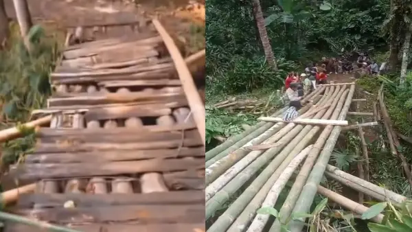 Jembatan bambu di Kampung Cibogo, Kecamatan Warungkiara, Kabupaten Sukabumi | Foto : Dok. Warga