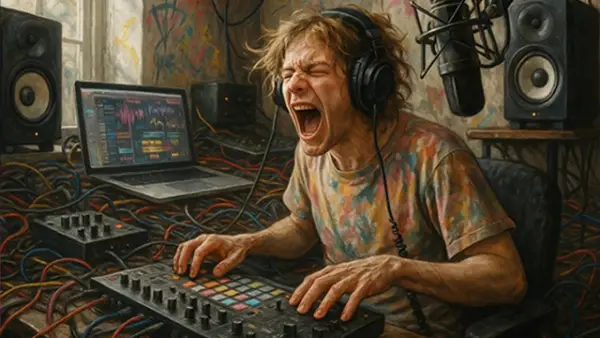 Ilustrasi - Dekonstruksi Bunyi: Mengulik Sonic Revolution yang Dibawa Gerakan Hyperpop. Ternyata Bukan Cuma Ribut, Ini Alasan Teknik Produksi Hyperpop Bikin Musisi Traditional Terkejut! (Sumber : AI/ChatGPT).
