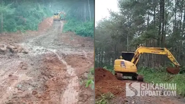 Warga udunan sewa alat berat perbaiki jalan rusak di Kabupaten Sukabumi, Jawa Barat (Sumber: dok warga)