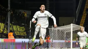 Andrew Jung melakukan selebrasi setelah mencetak gol untuk timnya OFI Crete, Liga Utama Yunani. (Sumber : Instagram/@andrewcadabra).