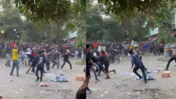 Awal ricuh demonstran dan polisi di depan DPRD Kota Sukabumi, aksi 1 September 2025 (Sumber: sukabumiupdate)