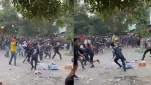 Awal ricuh demonstran dan polisi di depan DPRD Kota Sukabumi, aksi 1 September 2025 (Sumber : sukabumiupdate)