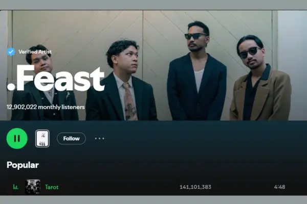 Intip chart Spotify Indonesia terbaru 30 Agustus 2025! .Feast mendominasi Top 10, Sillet feat.Jacson Sera viral 1, dan Monolog Pamungkas tetap abadi.Simak lagu terpopuler di sini! (Sumber : Spotify/Tangkapan Layar)