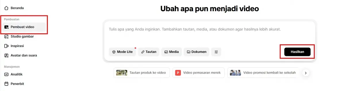 Unggah konten atau detail produk.