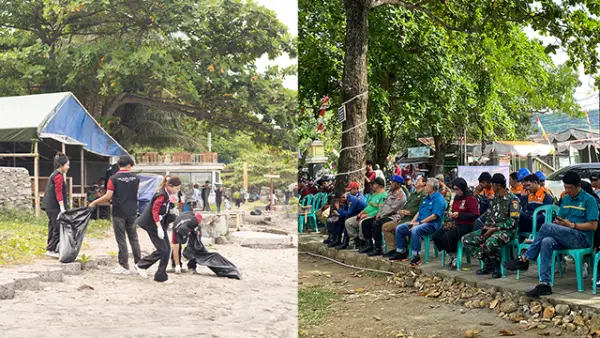 Mahasiswa KKN Nusa Putra di Desa Citepus Gelar Beach Cleaning Day, aksi bersih pantai ini jadi langkah nyata menjaga lingkungan pesisir. (Sumber : Dok Nusa Putra).