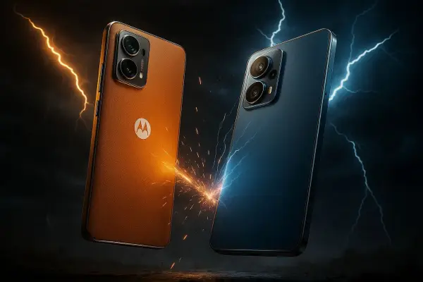 Pasar ponsel mid-range di tahun 2025 saksi pertarungan sengit antara dua raksasa teknologi: Motorola Edge 50 Fusion dan Xiaomi Redmi Note 14 Pro. (Sumber : AI: ChatGPt)