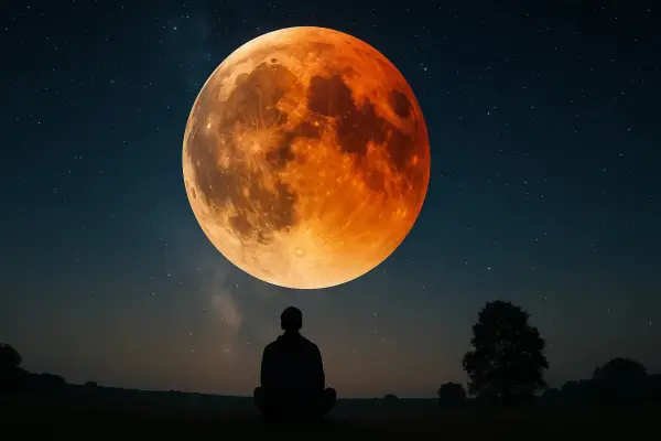 Digital image  Gerhana Bulan Total (Blood Moon) 7 September 2025 - Bulan berwarna merah di langit malam. (Sumber: AI-ChatGPt)