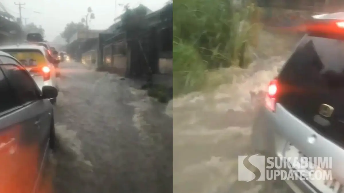 Hujan Deras, Banjir dan Macet Warnai Jalur Salabintana Sukabumi saat Libur Maulid Nabi