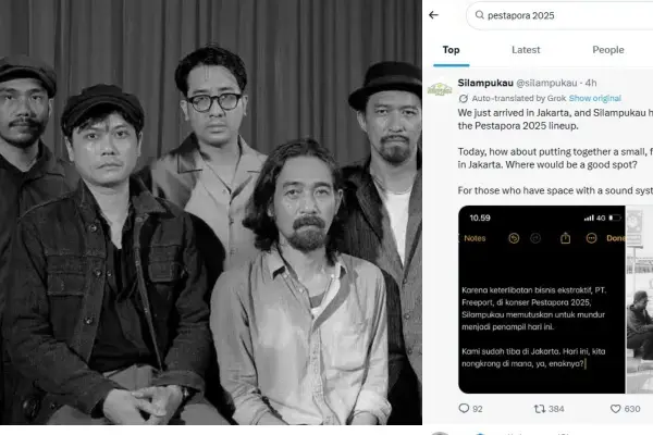Sukatani, Rebellion Rose, dan Silampukau secara tegas membatalkan penampilan mereka pada hari kedua Pestapora sebagai bentuk penolakan terhadap keterlibatan PT Freeport Indonesia sebagai sponsor. (Sumber: Silampukau/X)