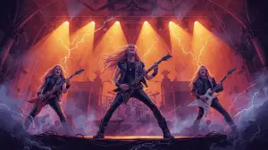 Panggung JogjaRockarta akan menyuguhkan legenda power metal asal Jerman, Helloween, bertepatan dengan tur 40 tahun Helloween yang siap mengguncang dengan melodi epik mereka. (Ilustrasi AI,Sumber: ChatGPt)