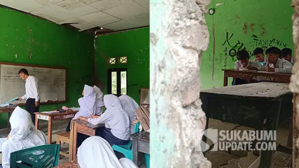 Kondisi bangunan kelas MTs Miftahul Barokah di Kampung Gempol, Desa Cikadu, Kecamatan Palabuhanratu, Kabupaten Sukabumi. (Sumber : SU/Ilyas).