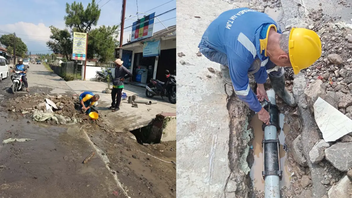 Perumdam TJM Cidahu Perbaiki Kebocoran Pipa 4 Inch, Distribusi Air Kembali Normal