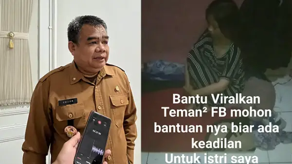 Plt Kepala Disnakertrans Kabupaten Sukabumi, Jujun Juaeni (kiri), dan video viral buruh pabrik  buruh pabrik sukabumi bayar rp9 juta, baru 3 minggu kerja sudah di-phk (kanan).. (Sumber : SU/Turangga Anom/Screenshot Video Facebook/@Nana Arizqi).