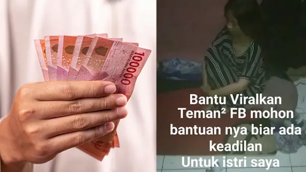 Ilustrasi Uang dan Tangkapan layar video Facebook Buruh Pabrik di Sukabumi yang Viral. (Sumber : Pexels.com/@Defrino Maasy/Screenshot Video Facebook/@Nana Arizqi).