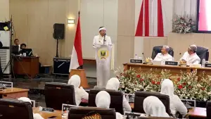 Gubernur Jawa Barat Dedi Mulyadi saat memberikan sambutan dalam Rapat Paripurna HJKS Ke-155. (Sumber Foto: Istimewa)