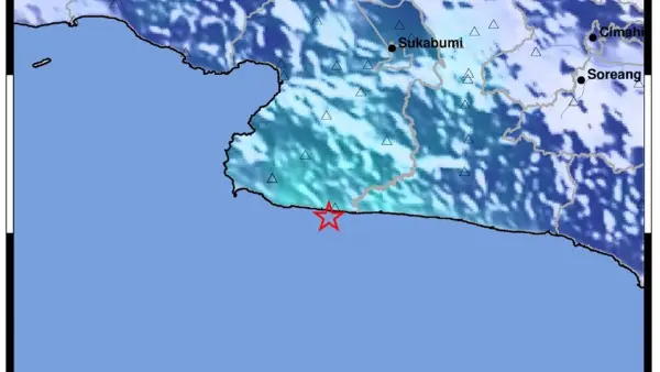 Episenter gempa M4,7 di Pesisir Sukabumi pada Selasa malam, 10 September 2025, pukul 20.26 WIB. (Sumber Foto: BMKG)