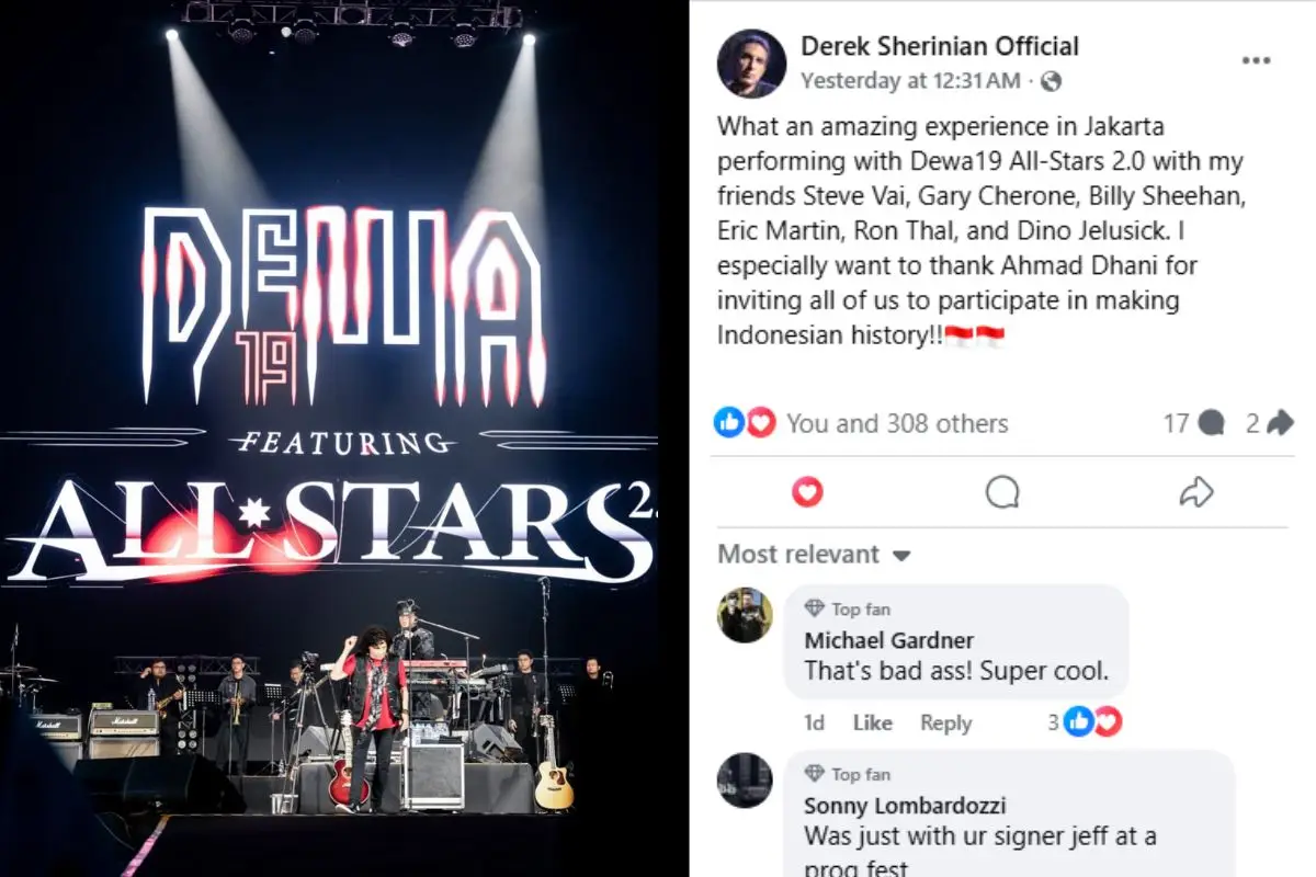 Sungguh pengalaman yang luar biasa di Jakarta, tampil bersama Dewa19 All-Stars 2.0 bersama teman-teman saya, Steve Vai, Gary Cherone, Billy Sheehan, Eric Martin, Ron Thal, dan Dino Jelusick.