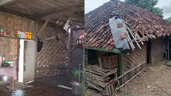 Kondisi rumah Herlan Warga Ciemas Sukabumi, yang Alami Kerusakan hingga 90 Persen Rusak (Sumber : Dok Tagana Kecamatan Ciemas.).
